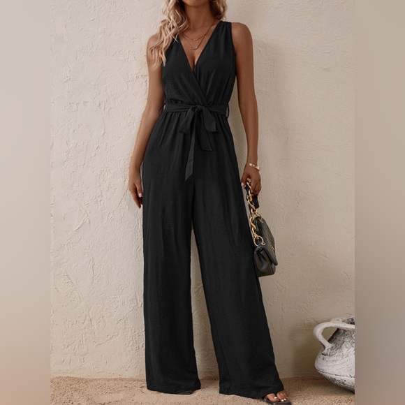 Casual Tied Surplice Sleeveless Wide Leg Jumpsuit - Picture 7 of 11